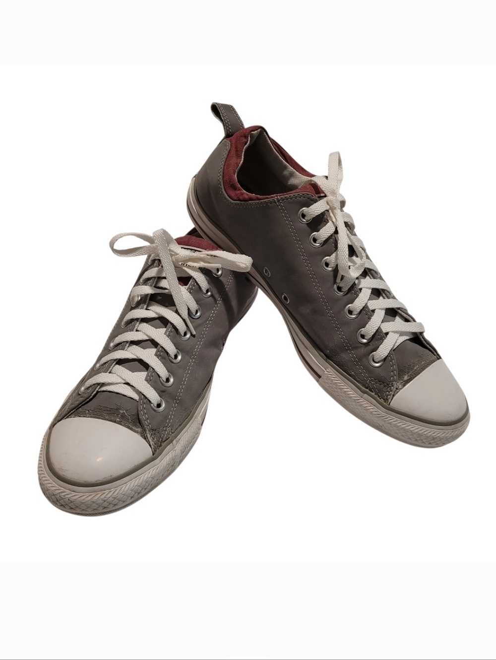 Converse Gray Low-Top Sneakers With Maroon Collar